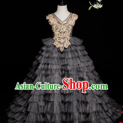 Custom Baroque Princess Black Veil Dress Baby Compere Garment Costumes Girl Stage Show Fashion Children Catwalks Clothing