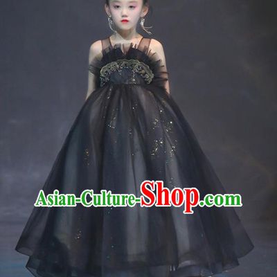 Custom Children Violin Performance Clothing Baroque Princess Black Veil Dress Baby Compere Garment Costumes Girl Stage Show Fashion