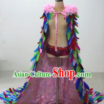 Custom Performance Mantle Halloween Stage Show Clothing Cosplay Angel Colorful Feathers Cloak Catwalks Fashion