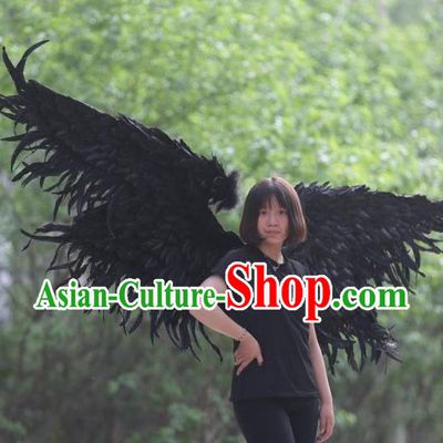 Top Cosplay Demon Angel Decorations Miami Catwalks Props Stage Show Black Feather Wings Brazilian Parade Back Accessories