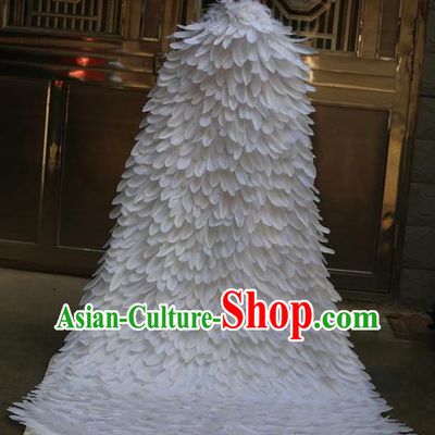 Custom Cosplay Angel White Feathers Cloak Catwalks Fashion Performance Mantle Halloween Stage Show Clothing