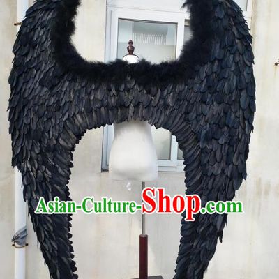 Top Stage Show Black Feather Giant Wings Brazilian Parade Back Accessories Cosplay Demon Angel Decorations Miami Catwalks Props