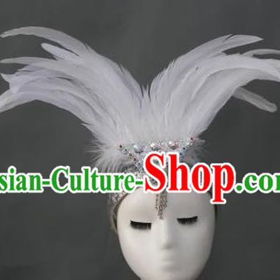Handmade Samba Dance Hair Accessories Rio Carnival White Feather Hat Catwalks Giant Headpiece Stage Performance Hair Crown