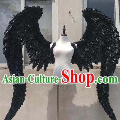 Top Miami Catwalks Angel Props Stage Show Black Feather Giant Wings Brazilian Parade Back Accessories Cosplay Devil Decorations