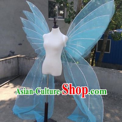 Top Cosplay Angel Decorations Miami Catwalks Props Stage Show Blue Veil Giant Wings Brazilian Parade Back Accessories