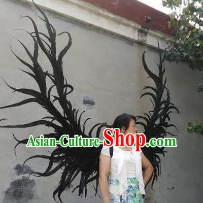 Top Miami Catwalks Props Stage Show Black Feather Wings Opening Dance Back Accessories Halloween Cosplay Angel Decorations