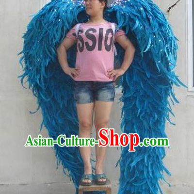 Top Opening Dance Back Accessories Halloween Cosplay Performance Decorations Miami Angel Catwalks Giant Props Stage Show Deluxe Blue Feather Wings