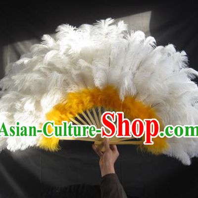 Handmade Samba Dance Fans Rio Carnival Deluxe White Feather Fan Catwalks Props Stage Performance Folding Fan