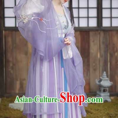 China Ancient Imperial Concubine Garment Costumes Song Dynasty Historical Clothing Traditional Court Beauty Lilac Hanfu Dress Apparels