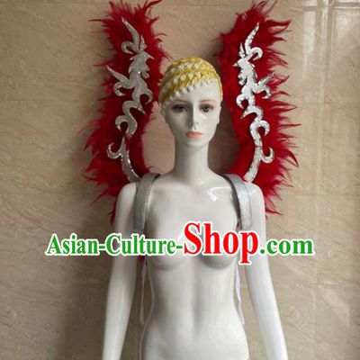 Top Miami Catwalks Accessories Brazil Parade Back Decorations Halloween Cosplay Red Feather Props Stage Show Angel Wings