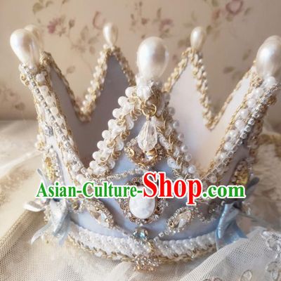 Custom European Retro Blue Royal Crown Baroque Princess Tiara Headdress Wedding Bride Hair Accessories
