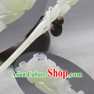 China Traditional Jade Carving Peony Hairpin Ancient Swordswoman Hair Stick Handmade Cheongsam Hair Accessories