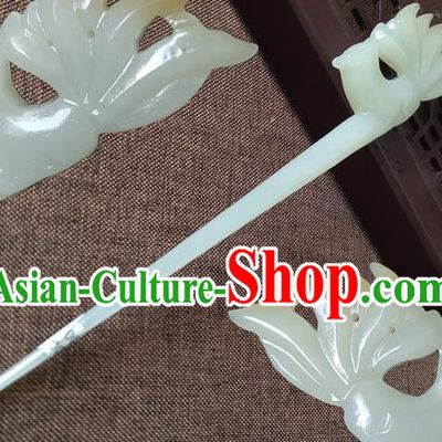 China Ancient Swordswoman Hair Stick Handmade Jade Carving Fox Hairpin Traditional Hair Accessories Cheongsam Headpiece