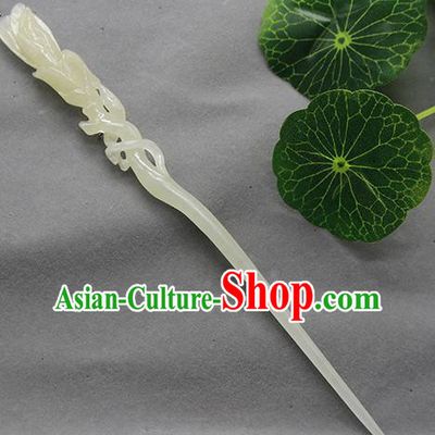 China Ancient Hanfu Hair Stick Classical Jade Mangnolia Headpiece Handmade Carving Hairpin Traditional Cheongsam Hair Accessories