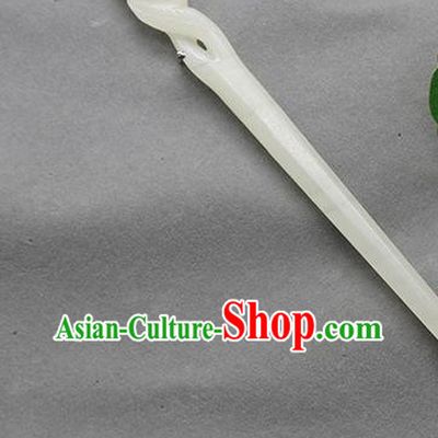China Classical Carving Mangnolia Headpiece Handmade Hetian Jade Hairpin Traditional Hanfu Hair Accessories Ancient Princess Hair Stick