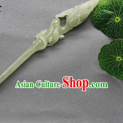 China Ancient Princess Hair Stick Classical Carving Mangnolia Headpiece Handmade Jade Hairpin Traditional Hanfu Hair Accessories