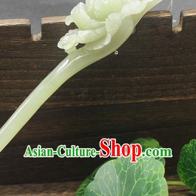 China Handmade Jade Carving Peony Hairpin Traditional Hanfu Hair Accessories Ancient Princess Hair Stick Han Dynasty Court Lady Headpiece