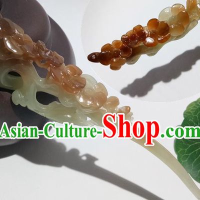 China Han Dynasty Court Lady Headpiece Handmade Jade Carving Plum Hairpin Traditional Hanfu Hair Accessories Ancient Princess Hair Stick