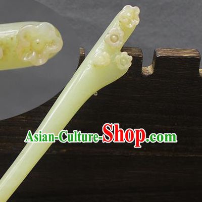 China Traditional Cheongsam Hair Accessories Women Hair Stick Classical Headpiece Handmade Jade Carving Plum Hairpin