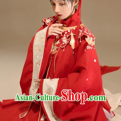 China Traditional Wedding Red Hanfu Dress Attire Ancient Princess Clothing Ming Dynasty Bride Garment Costumes for Women