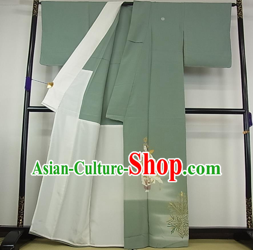 Japanese Female Green Yukata Dress Traditional Festival Clothing Classical Palace Lady Pattern Tsukesage Kimono Japanese Female Green Yukata Dress Traditional Festival Clothing Classical Palace Lady Pattern Tsukesage Kimono