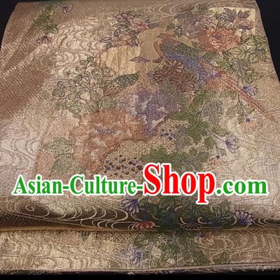 Traditional Japanese Classical Peacock Pattern Kimono Belt Handmade Nishijin Tapestry Waistband Yukata Robe Light Golden Brocade Girdle Accessories