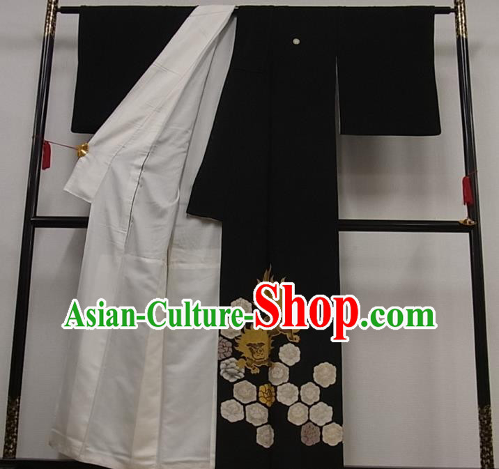 Japan Classical Lion Pattern Black Yukata Robe Male Garment Costume Traditional Tsukesage Kimono Clothing Japan Classical Lion Pattern Black Yukata Robe Male Garment Costume Traditional Tsukesage Kimono Clothing