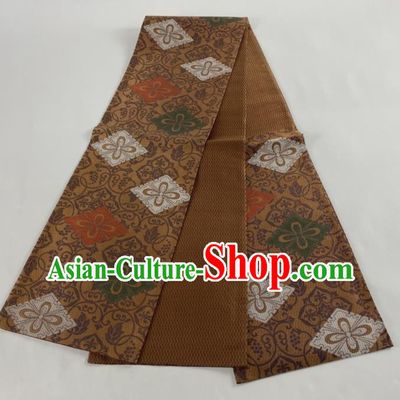 Japanese Handmade Brown Brocade Waistband Traditional Yukata Robe Nishijin Girdle Accessories Classical Pattern Kimono Belt