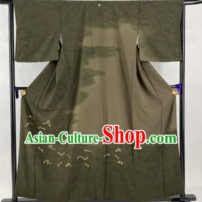 Japan Traditional Tsukesage Kimono Clothing Classical Pattern Grey Yukata Robe Male Garment Costume