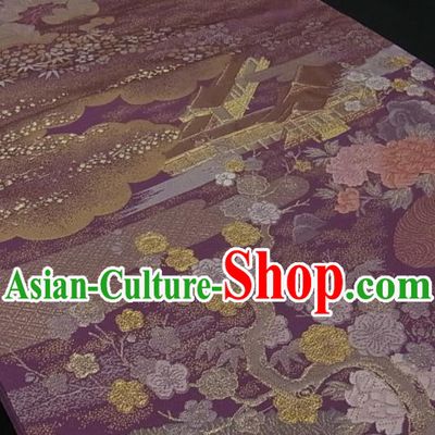 Japanese Handmade Purple Brocade Waistband Traditional Yukata Robe Nishijin Girdle Accessories Classical Peony Pattern Kimono Belt