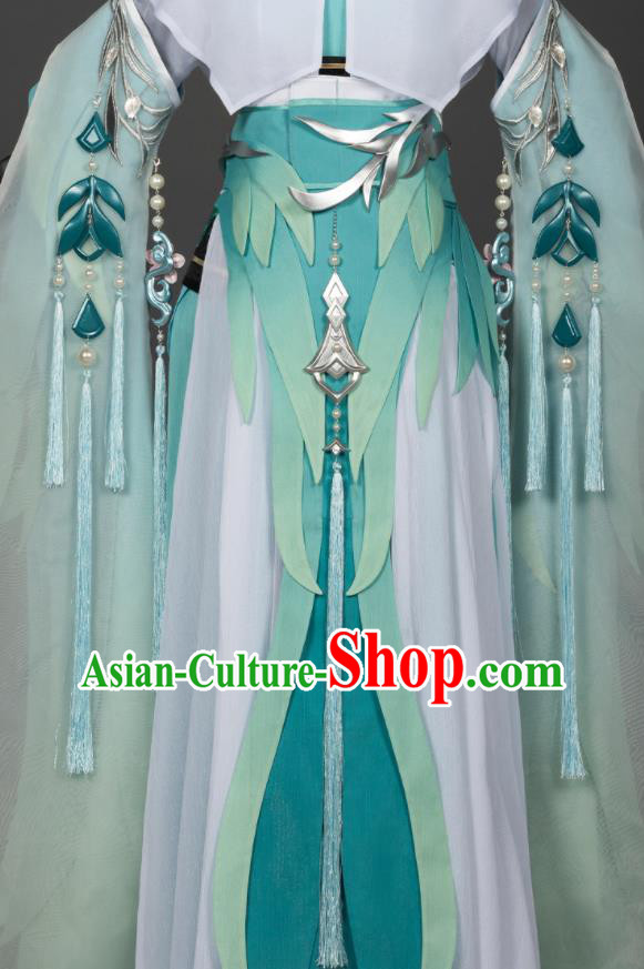 Chinese Ancient Swordswoman Costumes Traditional Cosplay Female Knight Green Hanfu Dress