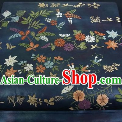 Japanese Classical Daisy Pattern Kimono Belt Handmade Navy Brocade Waistband Traditional Yukata Robe Nishijin Girdle Accessories