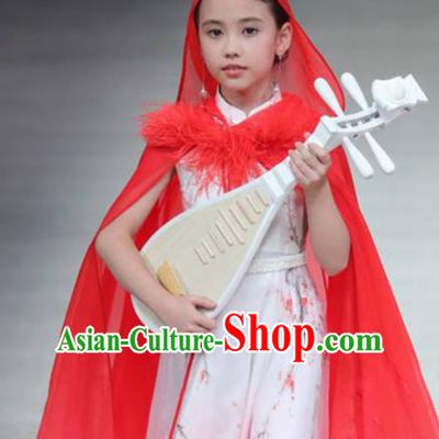 Chinese Children Modern Cheongsam Stage Performance Fashion Girl Catwalk Show Clothing Zither Recital Garment Costume