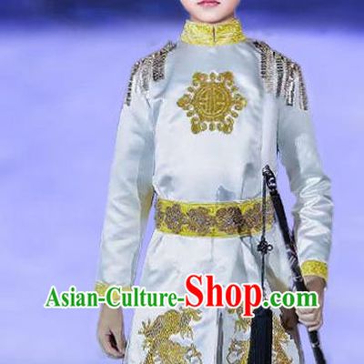 Top China Compere Garment Costumes Children Kung Fu Performance Clothing Catwalks Prince Fashion Boys Stage Show White Tang Suits