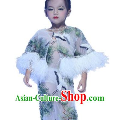 Chinese Stage Show Fashion Girl Catwalk Cheongsam Clothing Compere Garment Costume Children Performance Qipao Dress