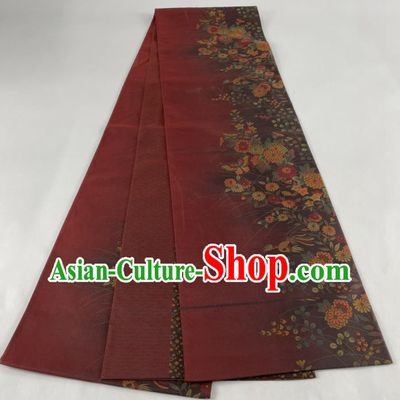 Japanese Traditional Yukata Robe Nishijin Girdle Accessories Classical Chrysanthemum Pattern Kimono Belt Handmade Dark Red Brocade Waistband
