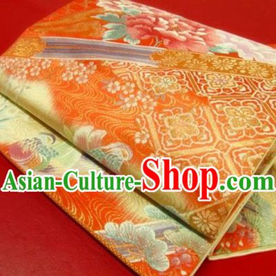 Japanese Classical Peony Pattern Nishijin Red Brocade Belt Handmade Kimono Waistband Traditional Yukata Robe Girdle Accessories