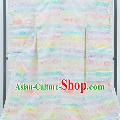 Japanese Traditional Wedding Bride Clothing Classical Butterfly Pattern Uchikake Kimono Costume Young Woman White Silk Yukata Dress