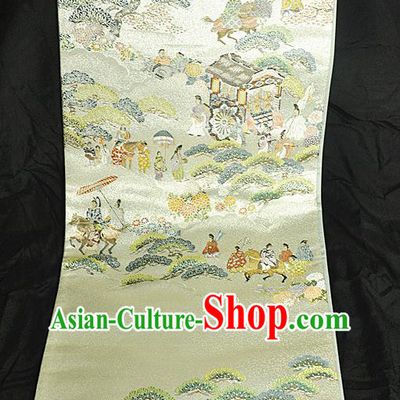 Japanese Handmade Kimono Nishijin Waistband Traditional Yukata Robe Girdle Accessories Classical Heian Pattern Light Golden Brocade Belt