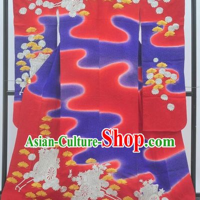Japanese Wedding Bride Red Yukata Dress Traditional Court Princess Uchikake Clothing Classical Chrysanthemum Pattern Furisode Kimono Costume