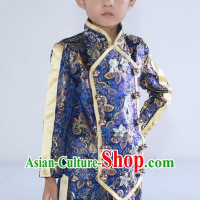 Top Baby Compere Garment Costumes Children Performance Western Clothing Catwalks Fashion Boys Stage Show Blue Brocade Suits
