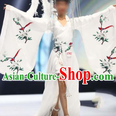 Chinese Children Model Attire Stage Performance Fashion Clothing Girl Catwalk Show White Dress Empress Garment Costume