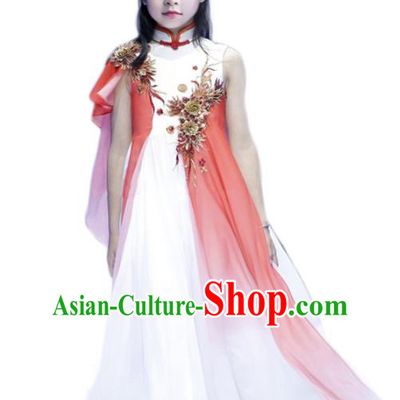 Chinese Children Compere Full Dress Stage Show Fashion Girl Catwalk Clothing Zither Performance Garment Costume