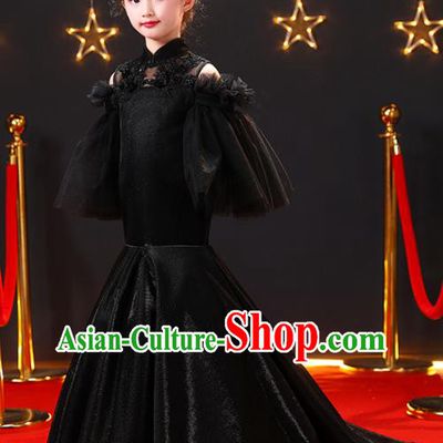Custom Modern Dance Clothing Girl Catwalks Garment Costume Stage Show Black Fishtail Full Dress Children Princess Fashion