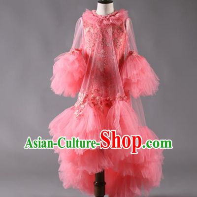 Custom Stage Show Pink Veil Full Dress Fairy Princess Fashion Modern Dance Clothing Girl Catwalks Garment Costume
