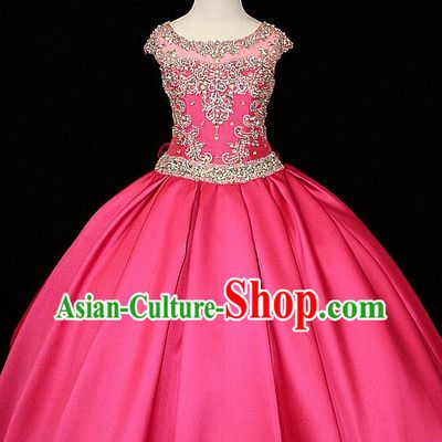 Custom Stage Show Rosy Satin Full Dress Fairy Princess Fashion Piano Recital Clothing Girl Catwalks Garment Costume