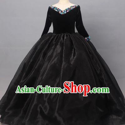 Custom Children Catwalks Garment Costume Halloween Stage Performance Black Full Dress Baroque Princess Fashion Piano Recital Clothing