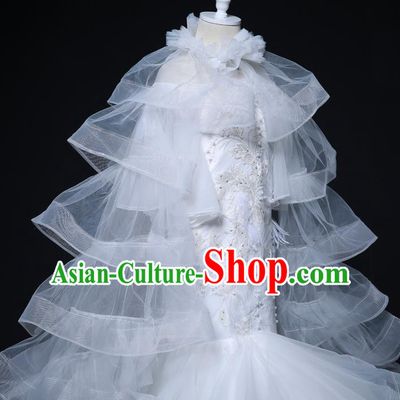 Custom Children Catwalks Garment Costume Christmas Performance White Fishtail Full Dress Victorian Princess Fashion Piano Recital Clothing