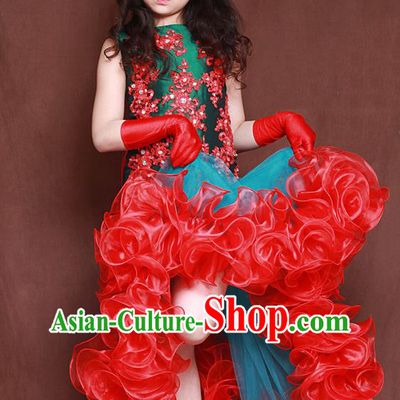 Custom Flowers Fairy Fashion Piano Recital Clothing Children Catwalks Garment Costume Christmas Performance Fishtail Full Dress