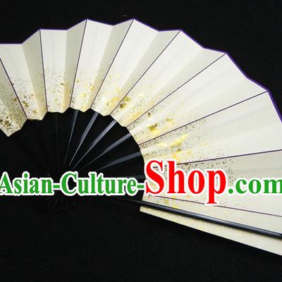 Japan Traditional Dance Fan Handmade Ebony Craft Fans Geisha Performance Accordion Classical Beige Folding Fan